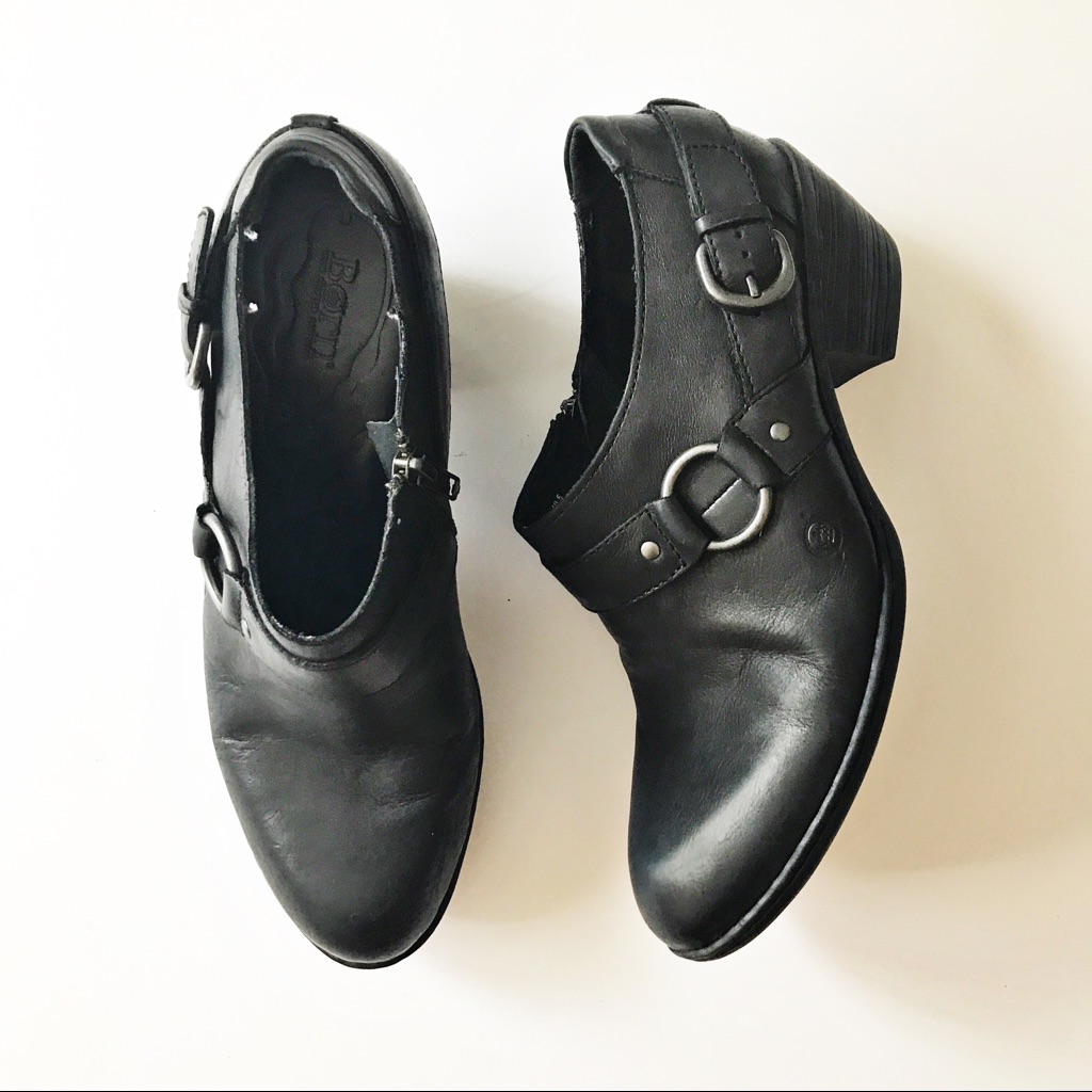 Born Black Leather Ankle Booties With Buckles